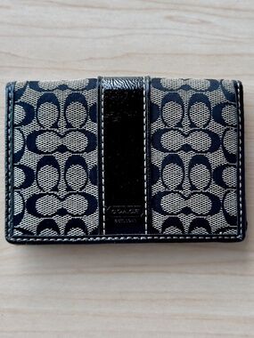 Coach Black Gray Signature Jacquard Bifold ID Card Holder Wallet